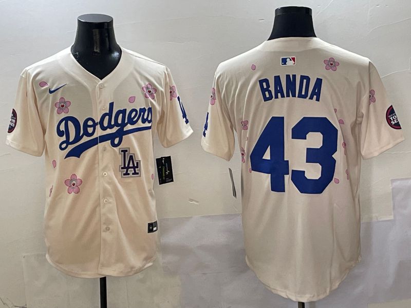 Men Los Angeles Dodgers #43 Banda Cream White Blue Sakura Edition 2025 Nike MLB Jersey style 6->los angeles dodgers->MLB Jersey
